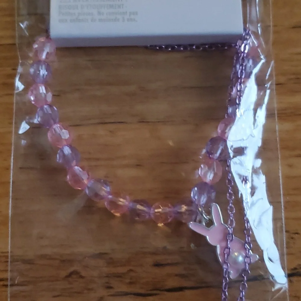 Claire's‎ Rabbit Easter Pink Bracelet and Necklace set